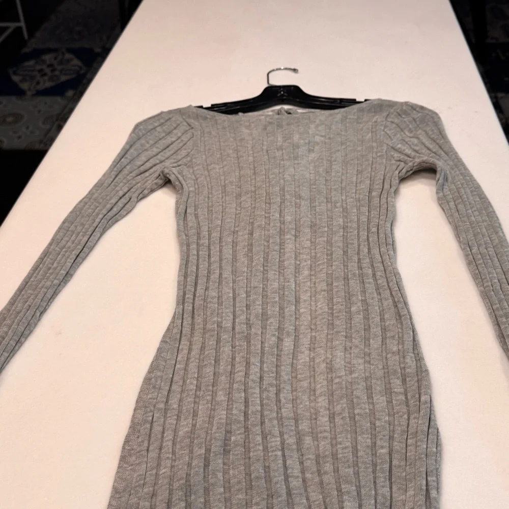 Free People Women’s Open Back Tie Gray Sweater Ribbed Knit Size M